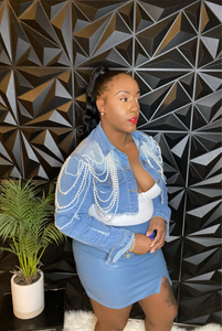 PEARLS FOR THE GIRLS CROP DENIM JACKET