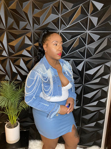 PEARLS FOR THE GIRLS CROP DENIM JACKET