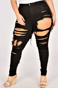 HEAVY DISTRESSED HIGH WAIST JEANS