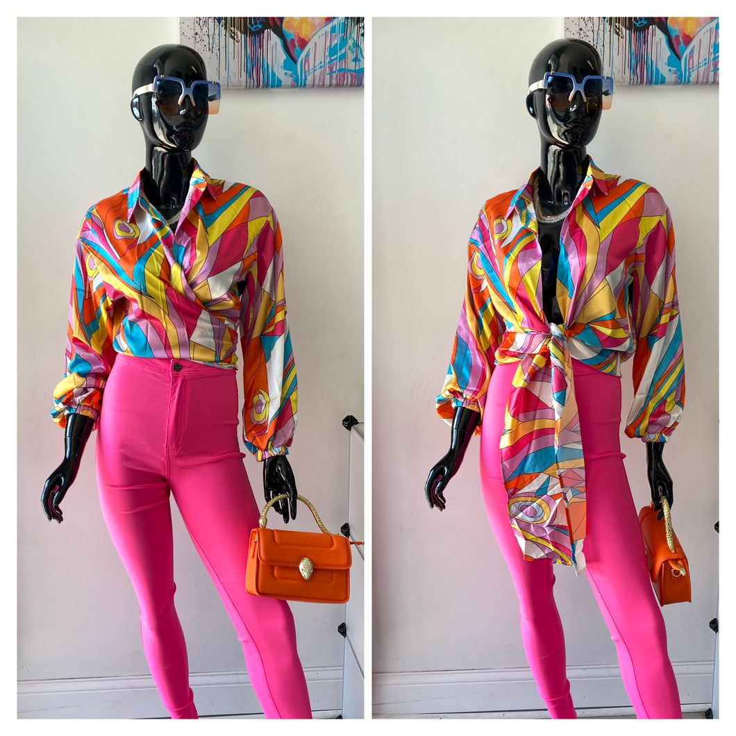 COLORFUL EXPRESSIONS WRAP BLOUSE